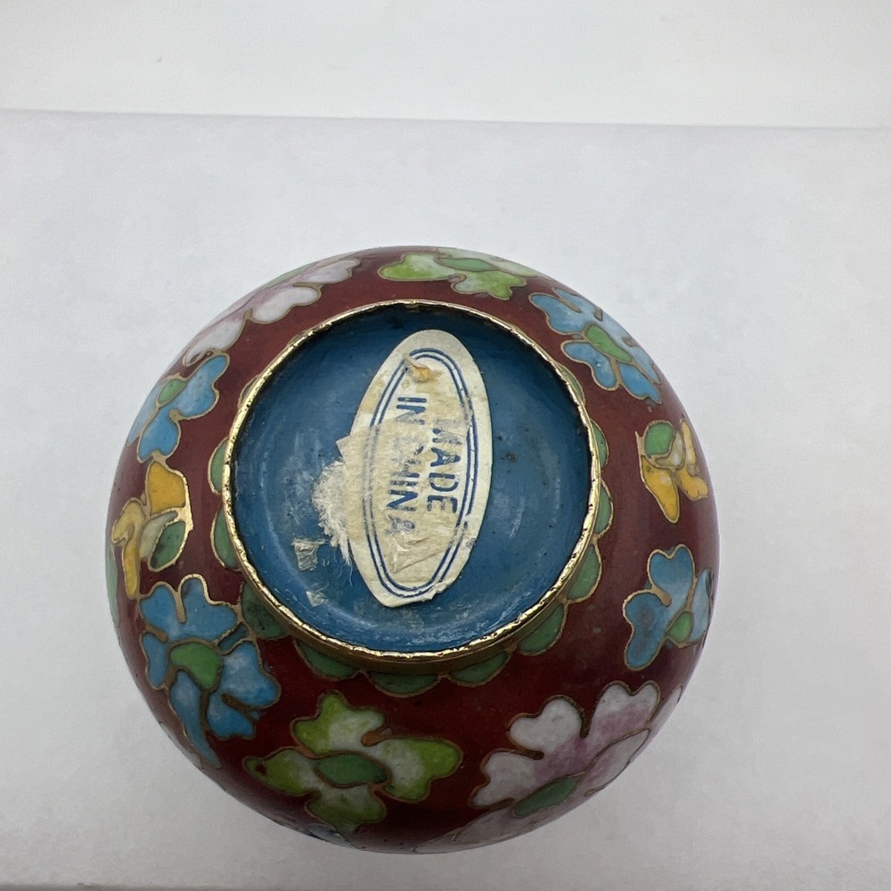 Vtg Small Chinese Floral Cloisonné Enamel Jar With Lid Exc Cond Trinket Bowl - Picture 7 of 9